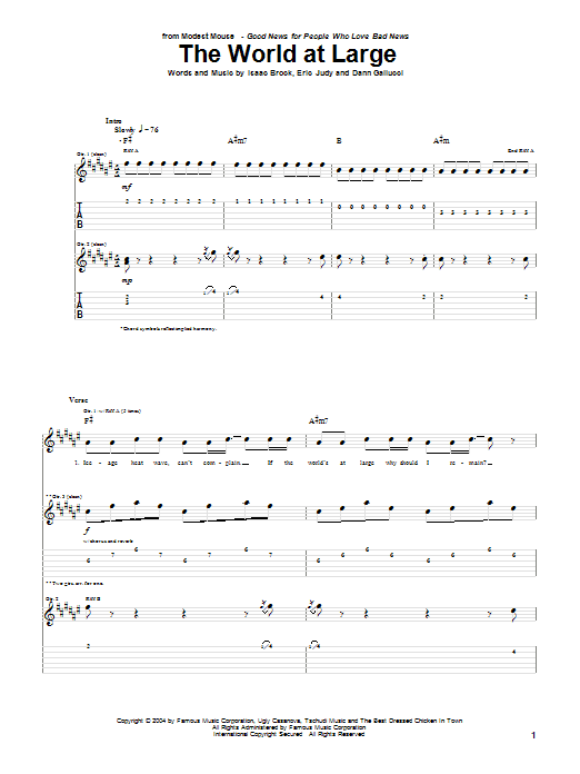 Download Modest Mouse The World At Large Sheet Music