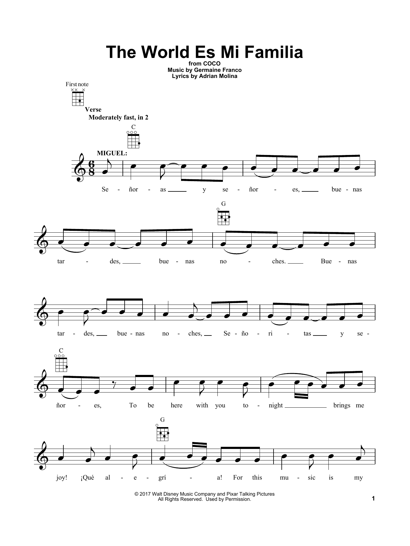 Download Germaine Franco & Adrian Molina The World Es Mi Familia (from Coco) Sheet Music