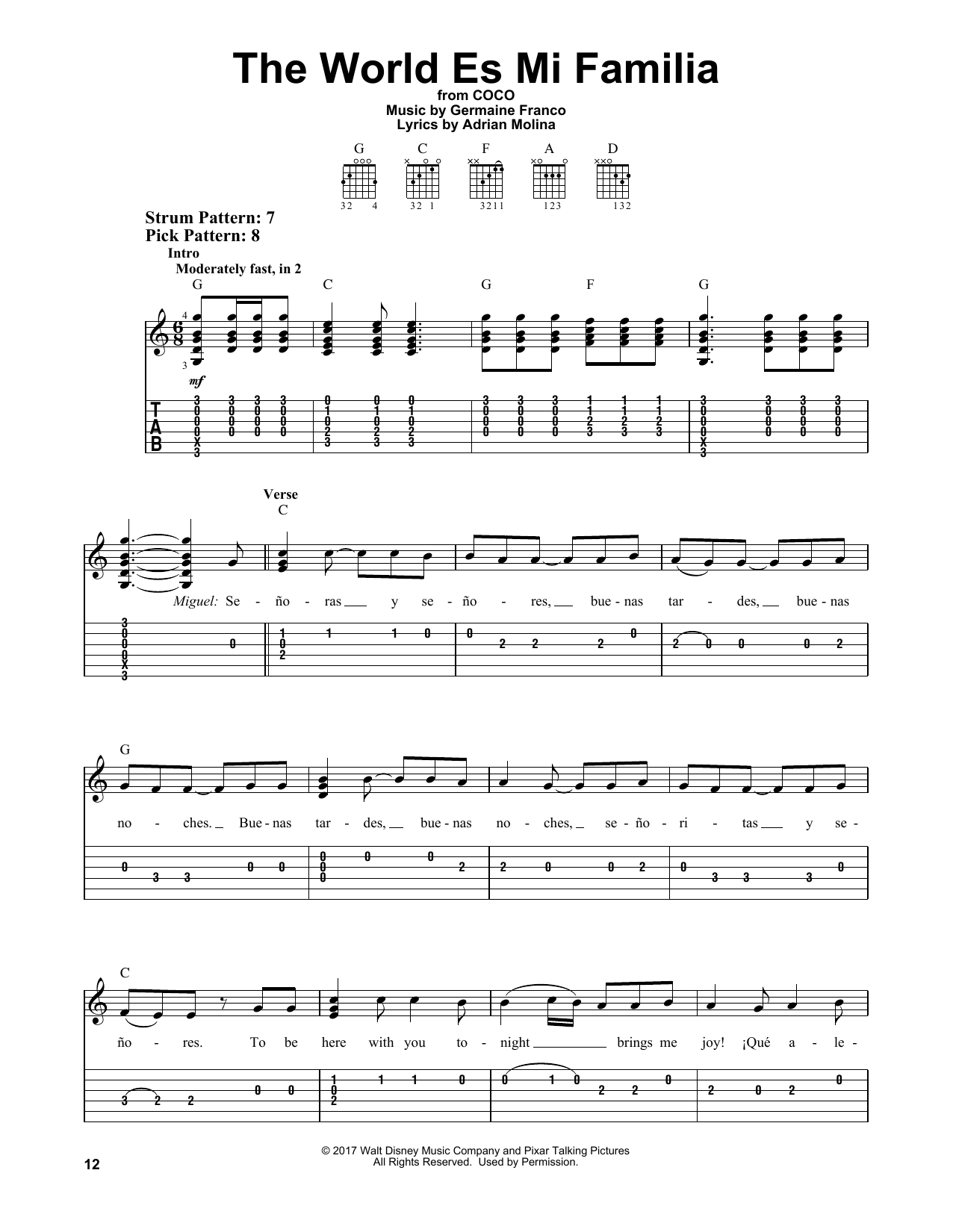 Download Germaine Franco & Adrian Molina The World Es Mi Familia (from Coco) Sheet Music