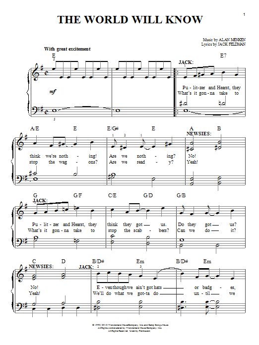 Download Alan Menken The World Will Know (from Newsies) Sheet Music