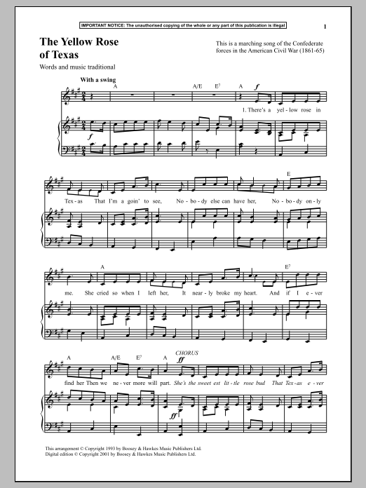 Download Traditional The Yellow Rose Of Texas Sheet Music