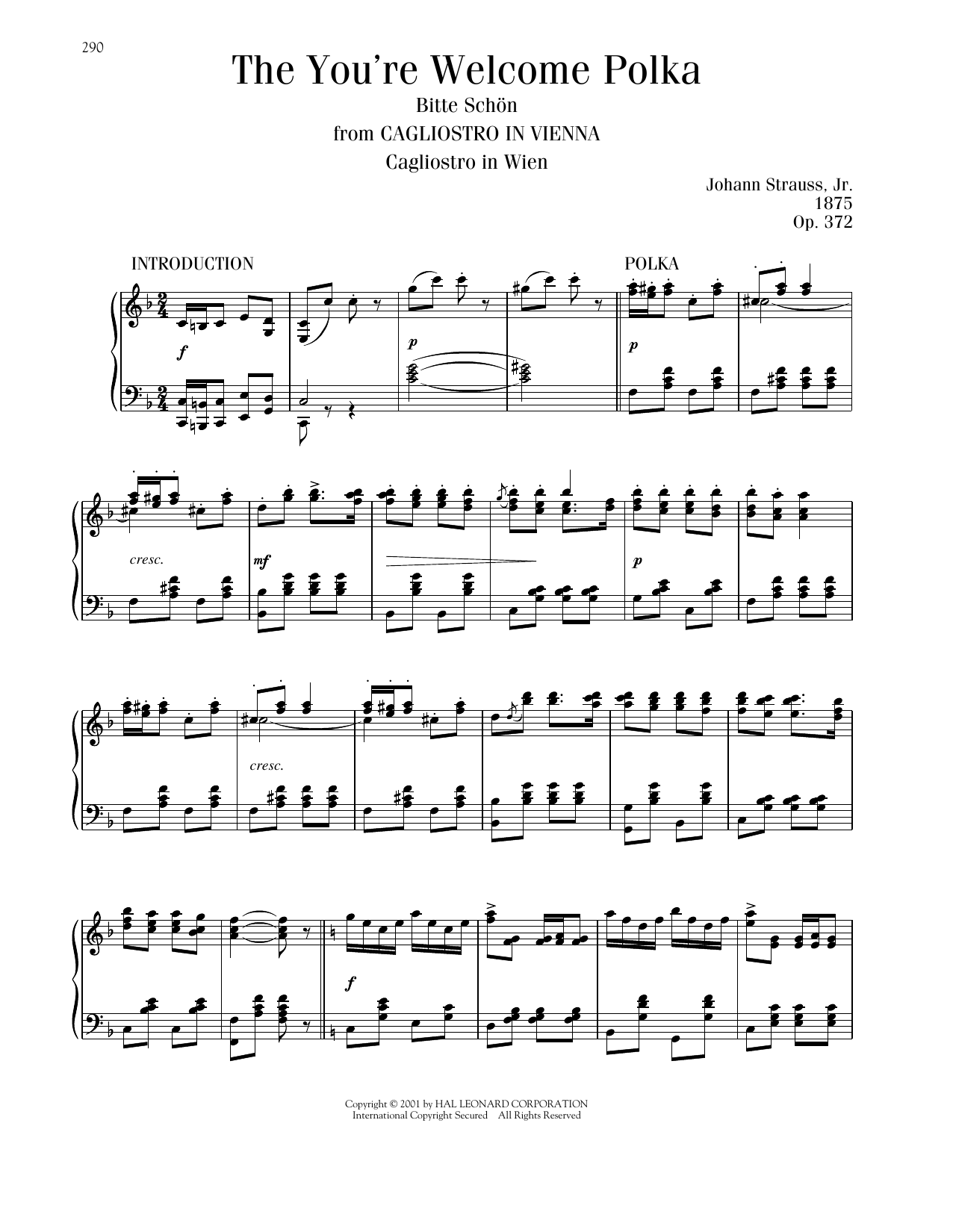 Johann Strauss The You're Welcome Polka, Op. 372 sheet music notes printable PDF score