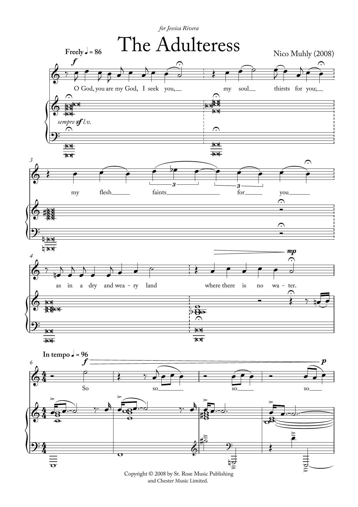 Nico Muhly The Adulteress sheet music notes printable PDF score