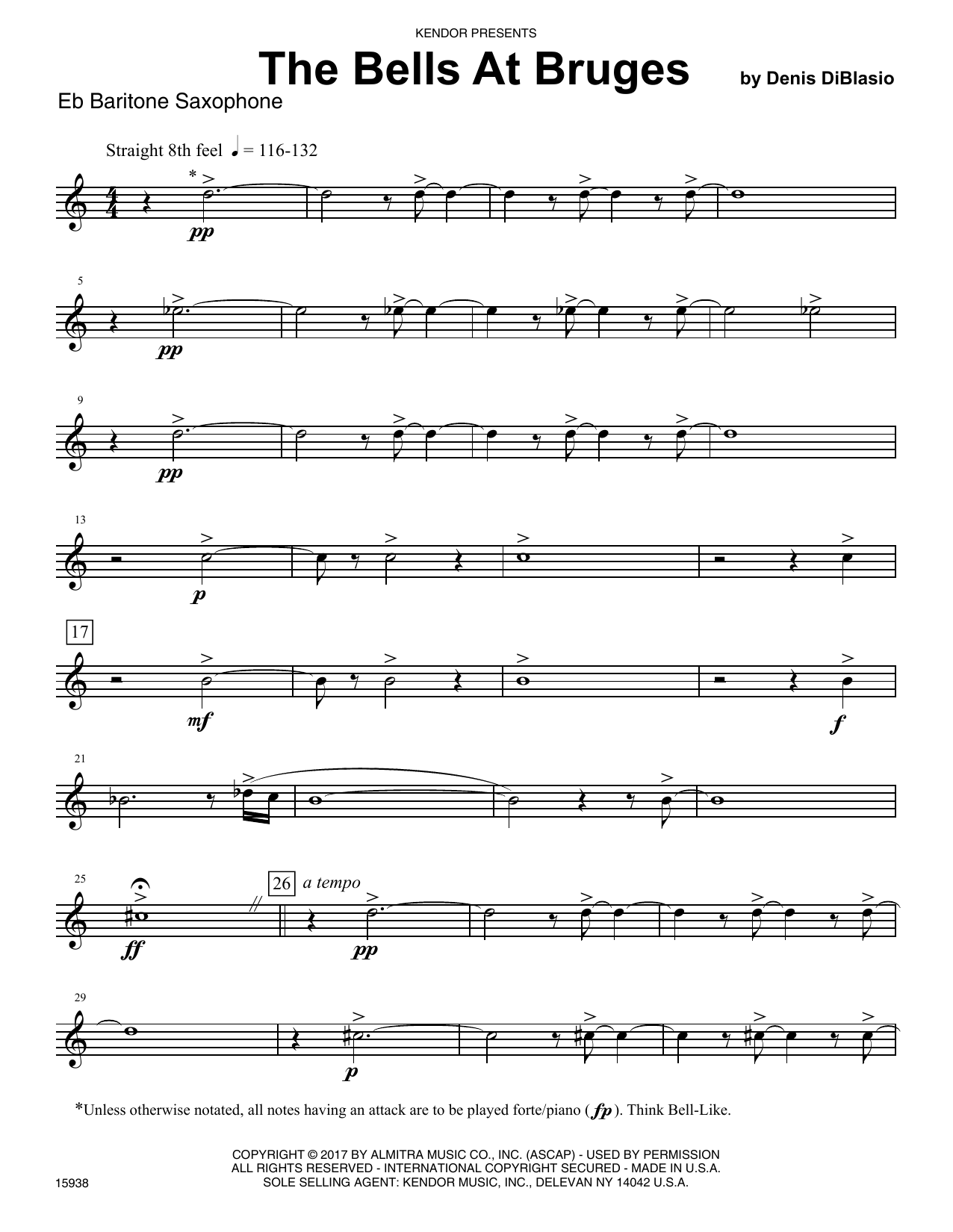 Download Denis DiBlasio The Bells At Bruges - Eb Baritone Saxop Sheet Music