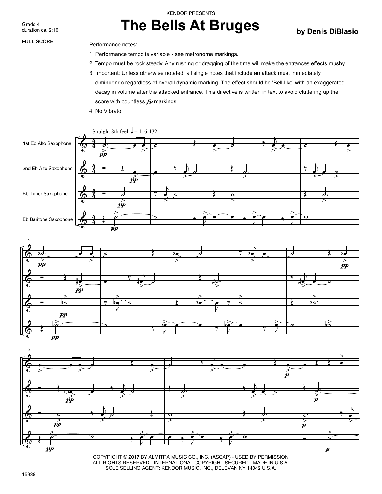 Download Denis DiBlasio The Bells At Bruges - Full Score Sheet Music