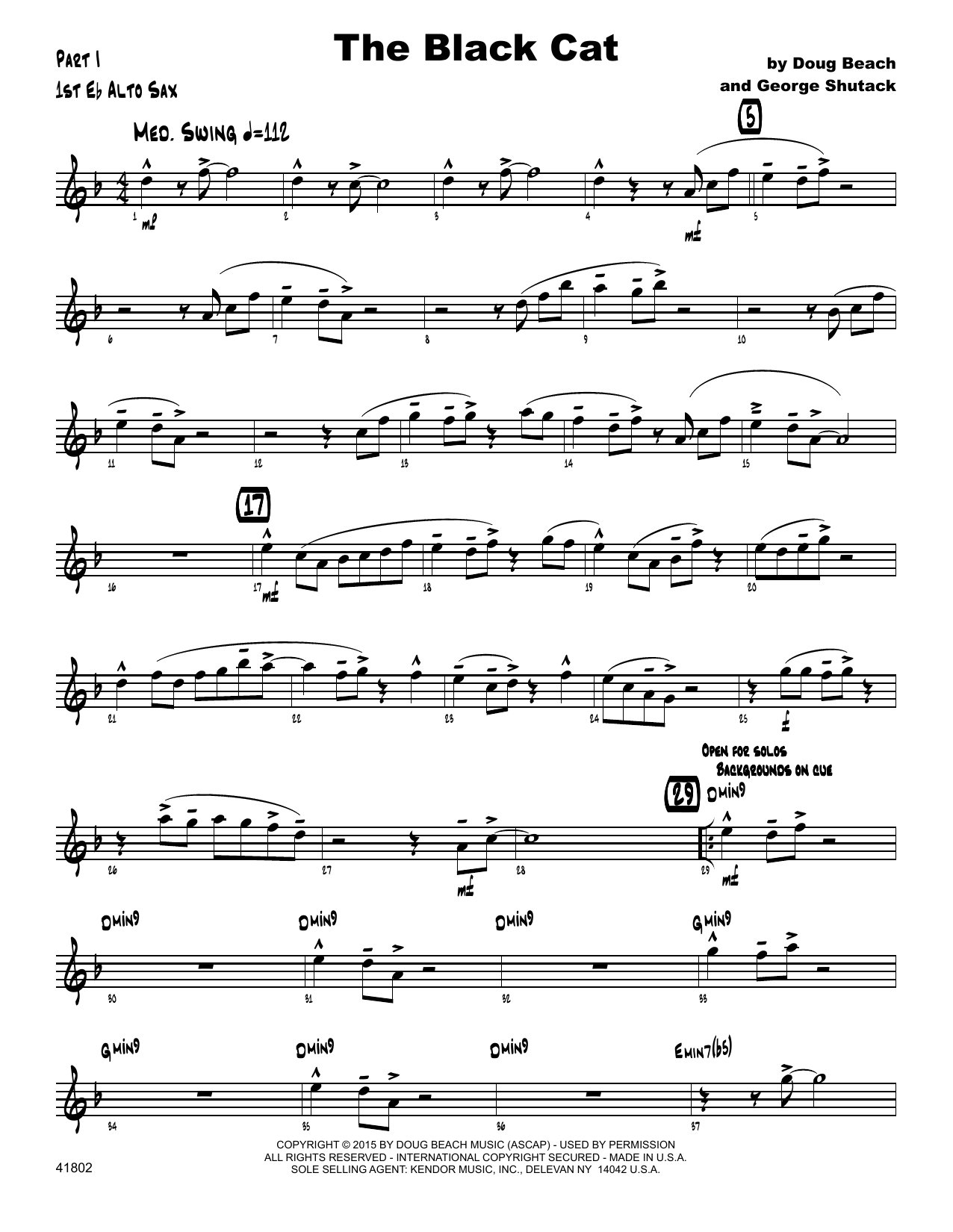 Download George Shutack The Black Cat - 1st Eb Alto Saxophone Sheet Music