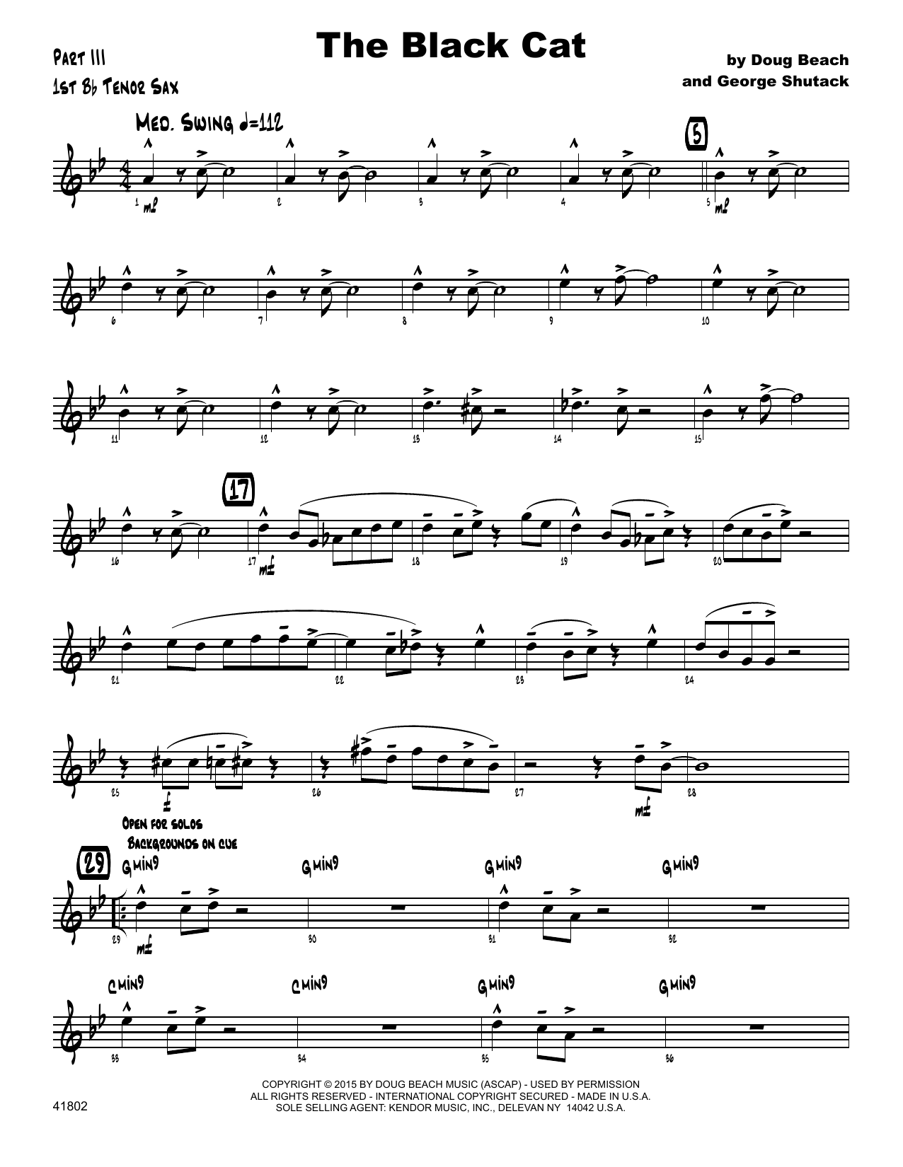 Download George Shutack The Black Cat - 1st Tenor Saxophone Sheet Music