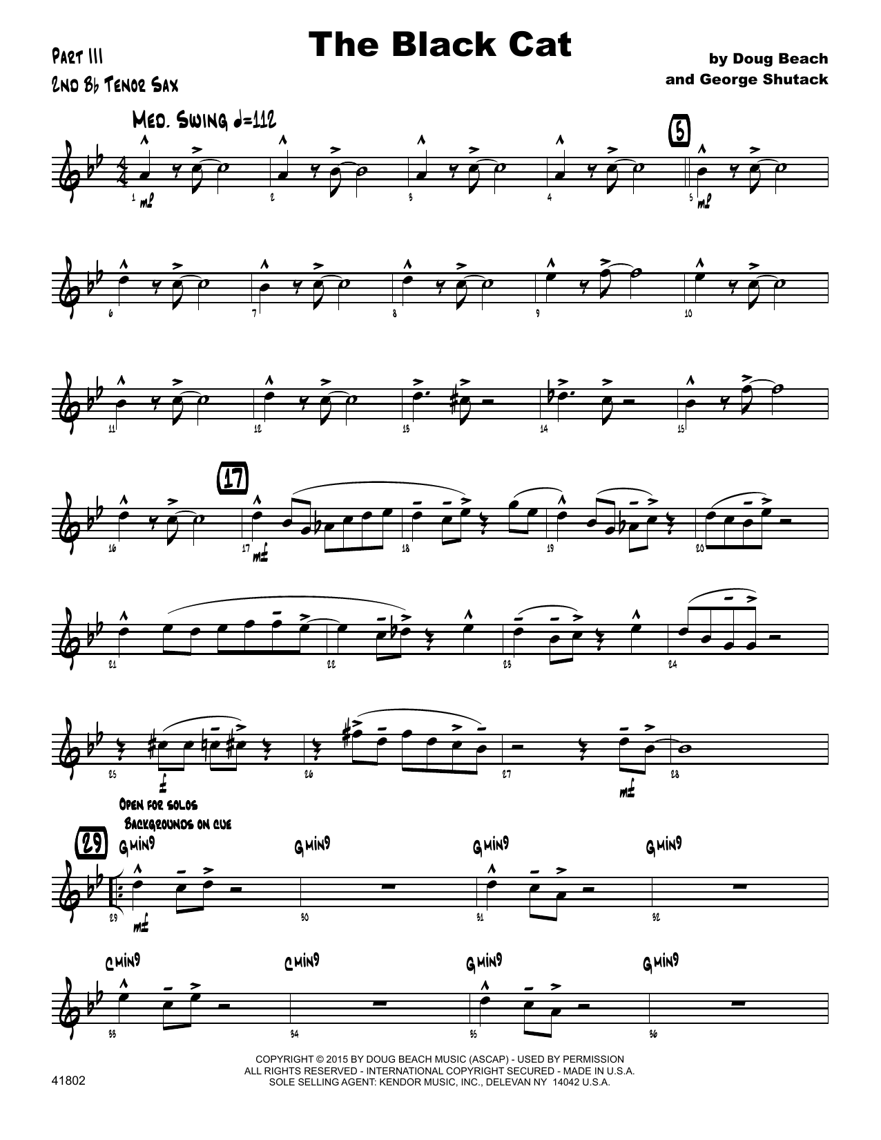 Download George Shutack The Black Cat - 2nd Bb Tenor Saxophone Sheet Music