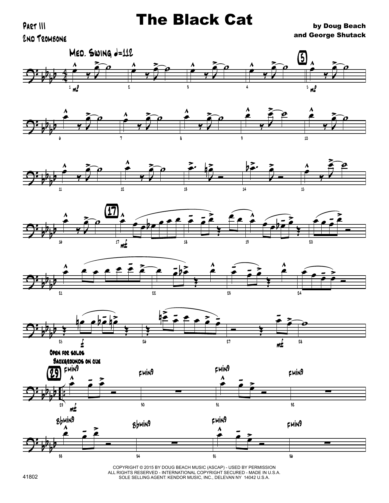 Download George Shutack The Black Cat - 2nd Trombone Sheet Music