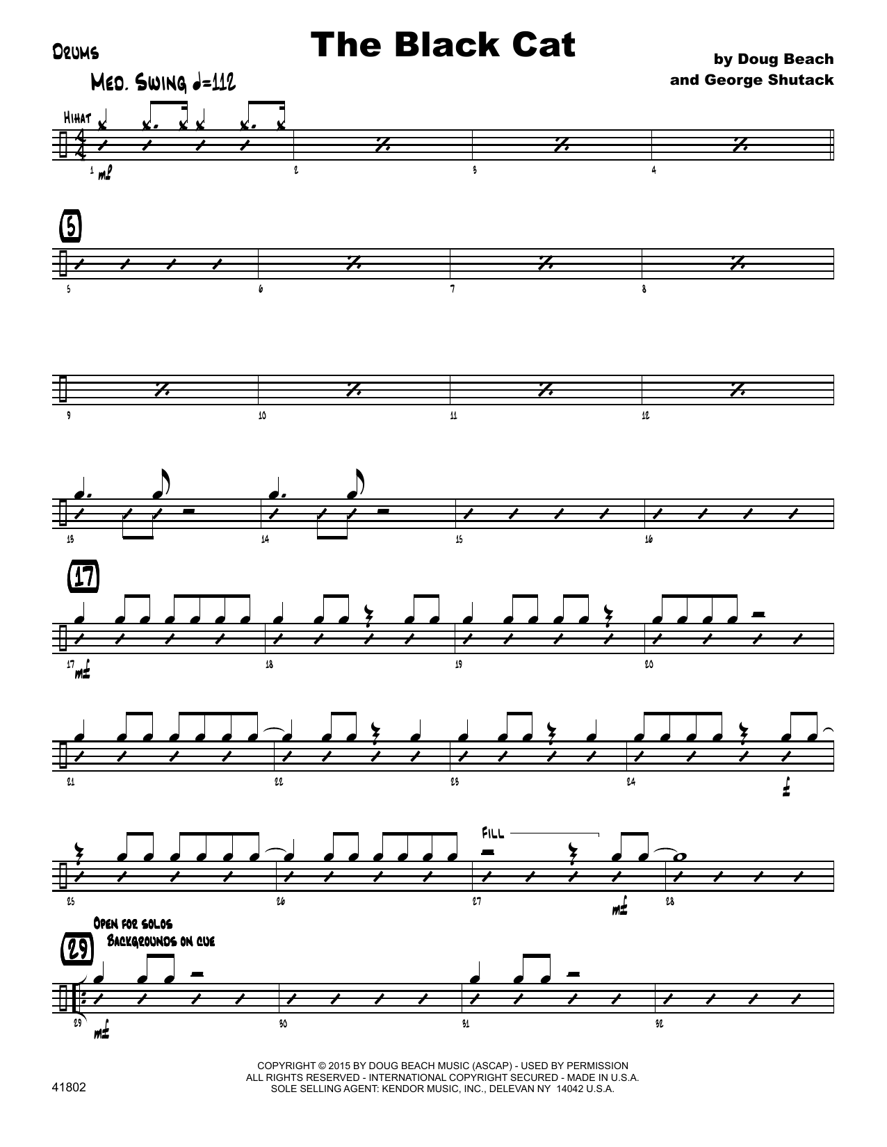 Download George Shutack The Black Cat - Drum Set Sheet Music