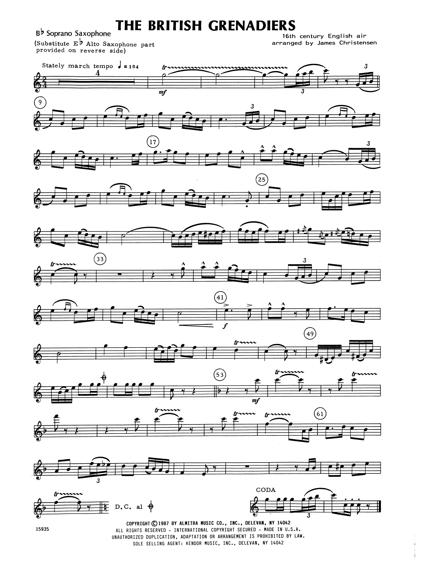 Download James Christensen The British Grenadiers - Bb Soprano Sax Sheet Music