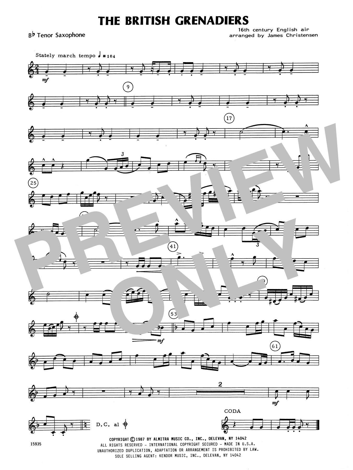 Download James Christensen The British Grenadiers - Bb Tenor Saxop Sheet Music