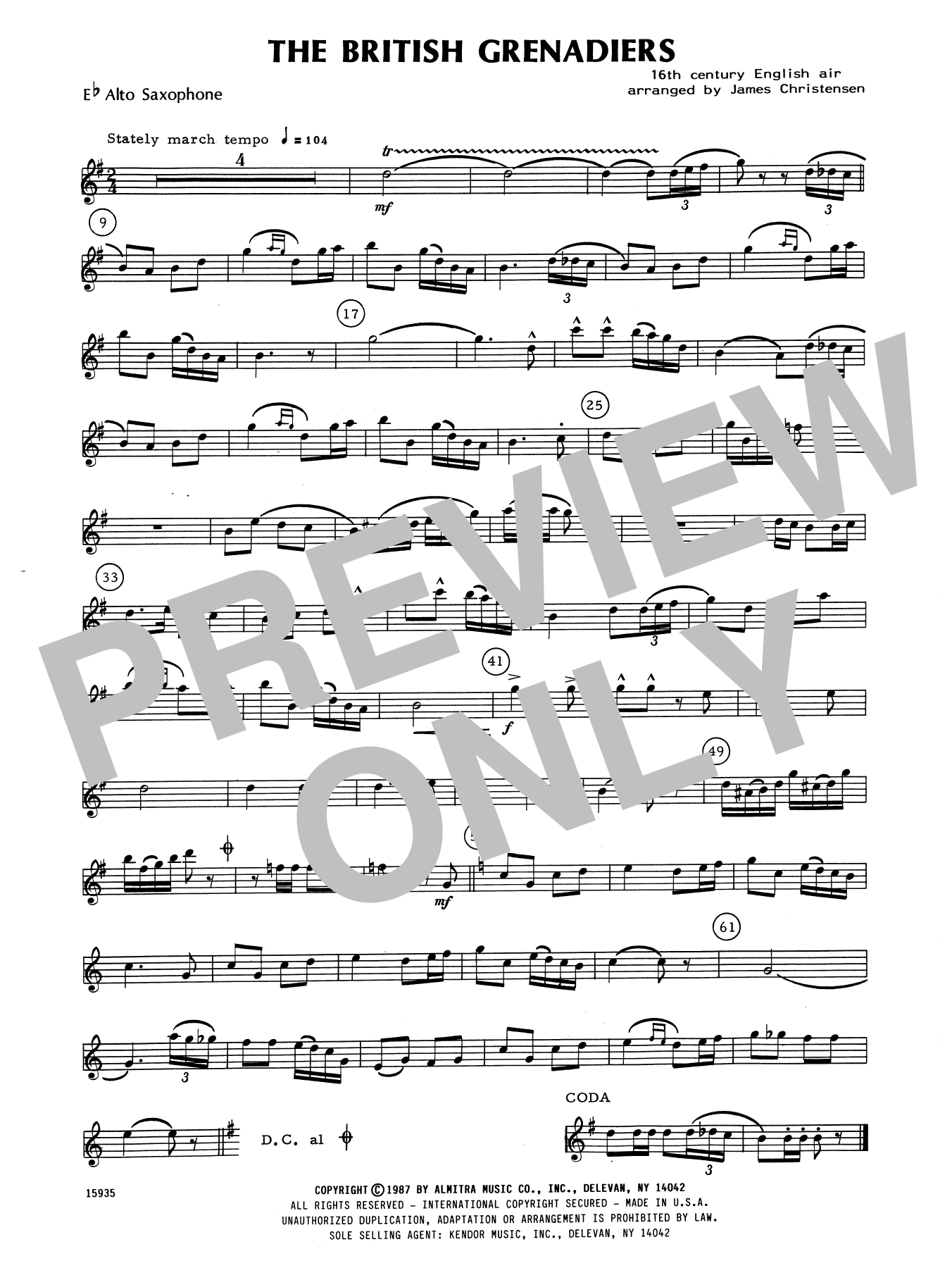 Download James Christensen The British Grenadiers - Eb Alto Saxoph Sheet Music