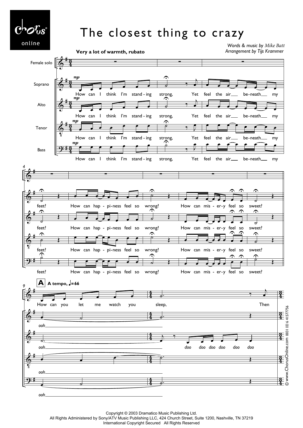 Katie Melua The Closest Thing To Crazy (arr. Tijs Krammer) sheet music notes printable PDF score