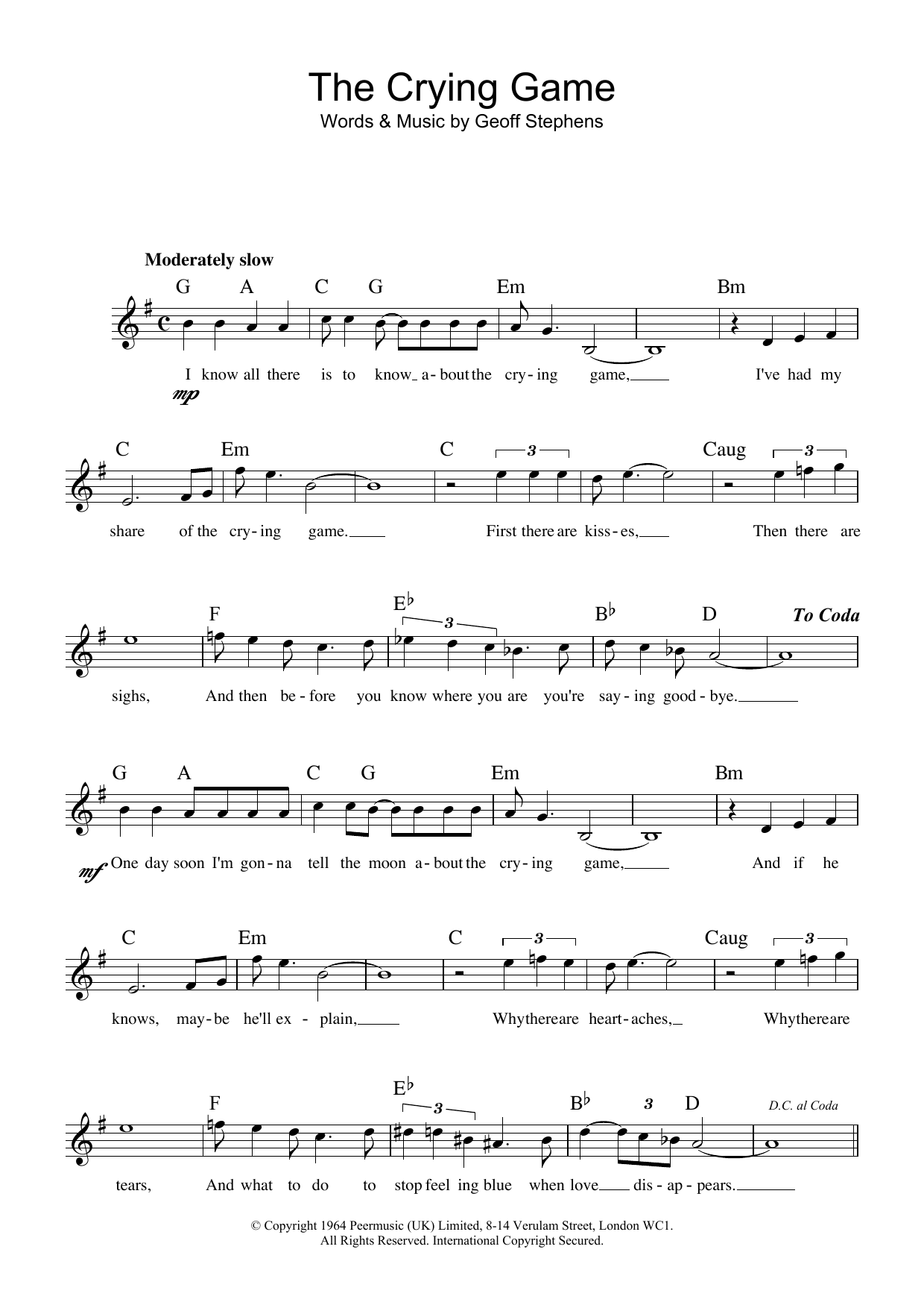 Download Geoff Stephens The Crying Game Sheet Music