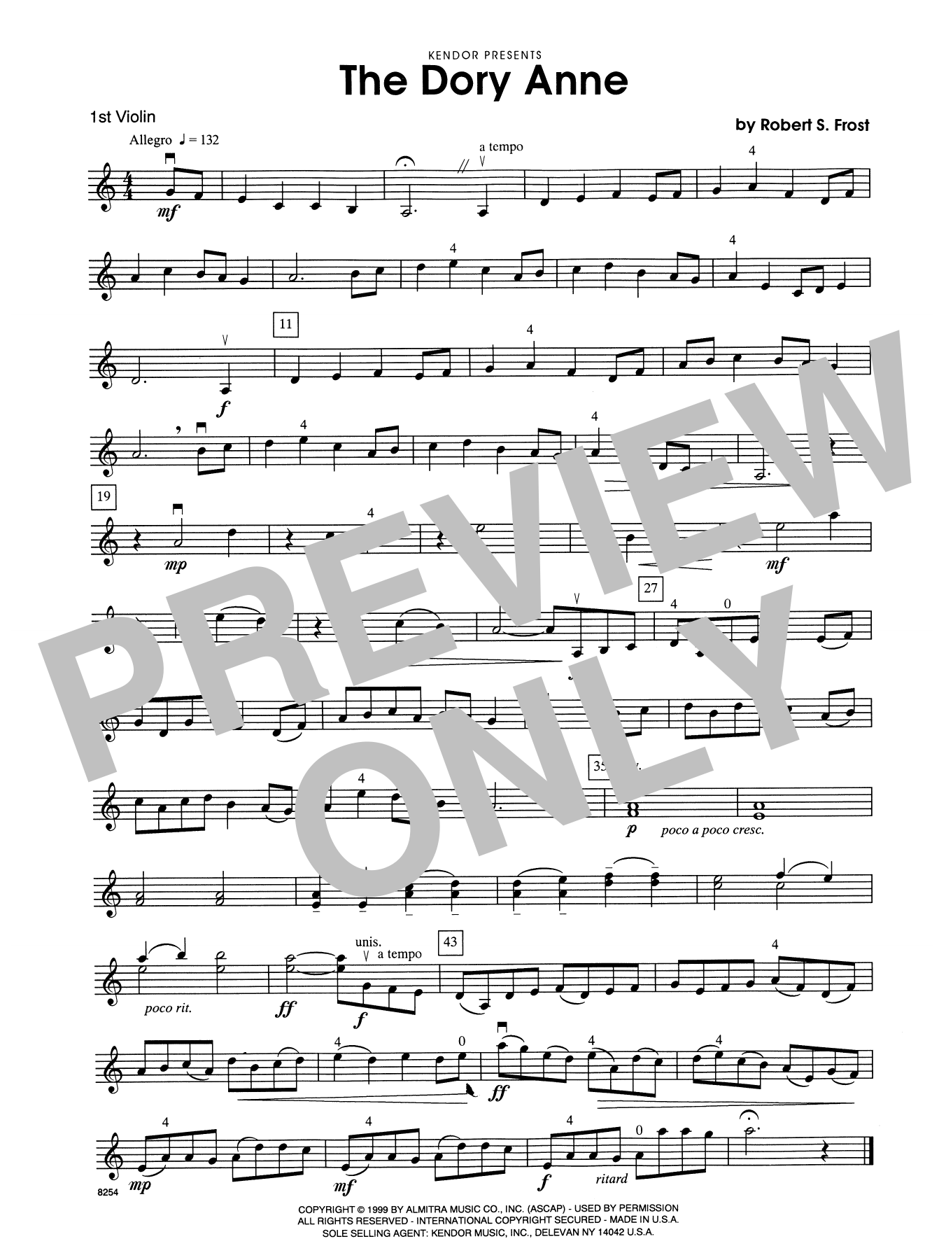 Download Robert S. Frost The Dory Anne - 1st Violin Sheet Music