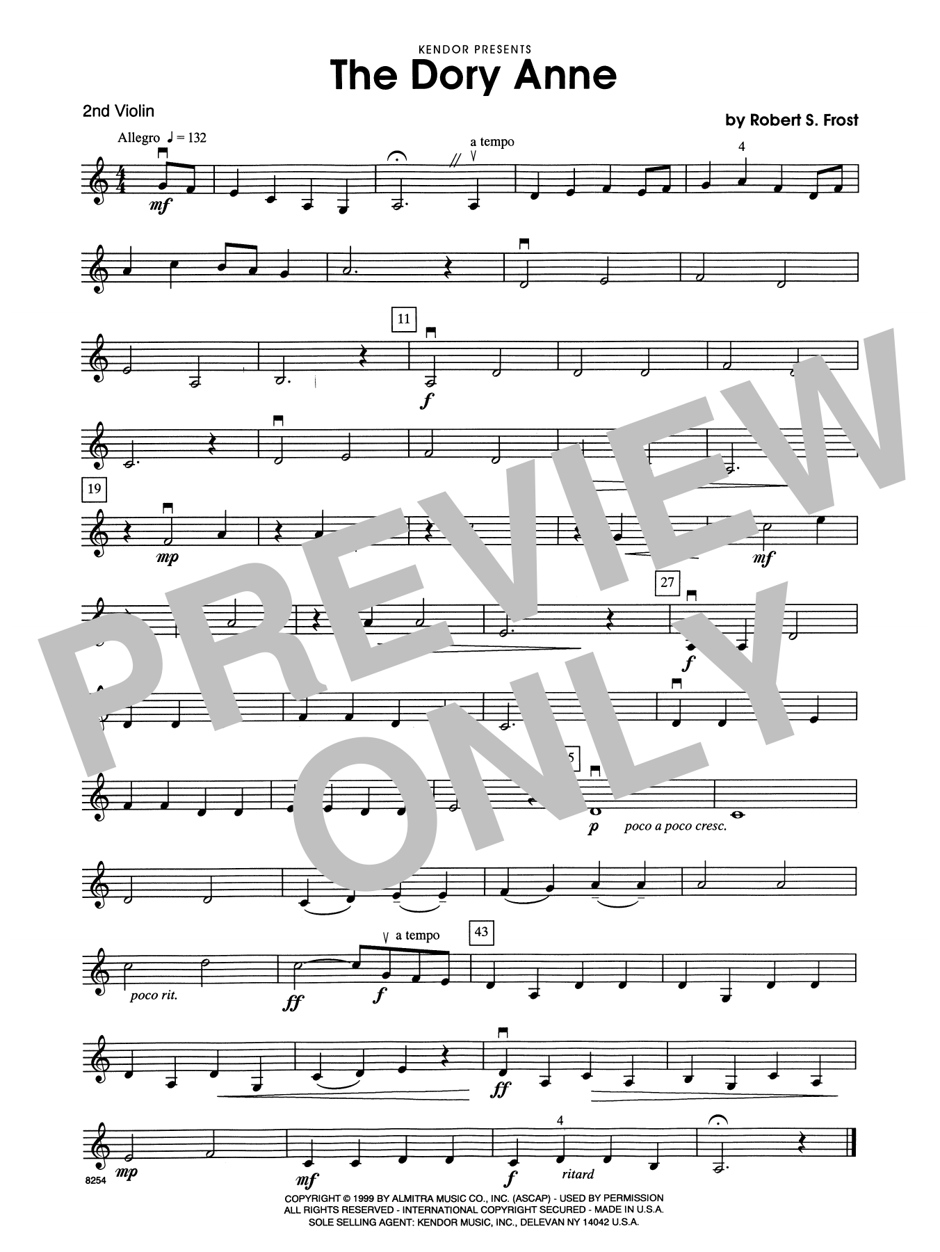 Download Robert S. Frost The Dory Anne - 2nd Violin Sheet Music