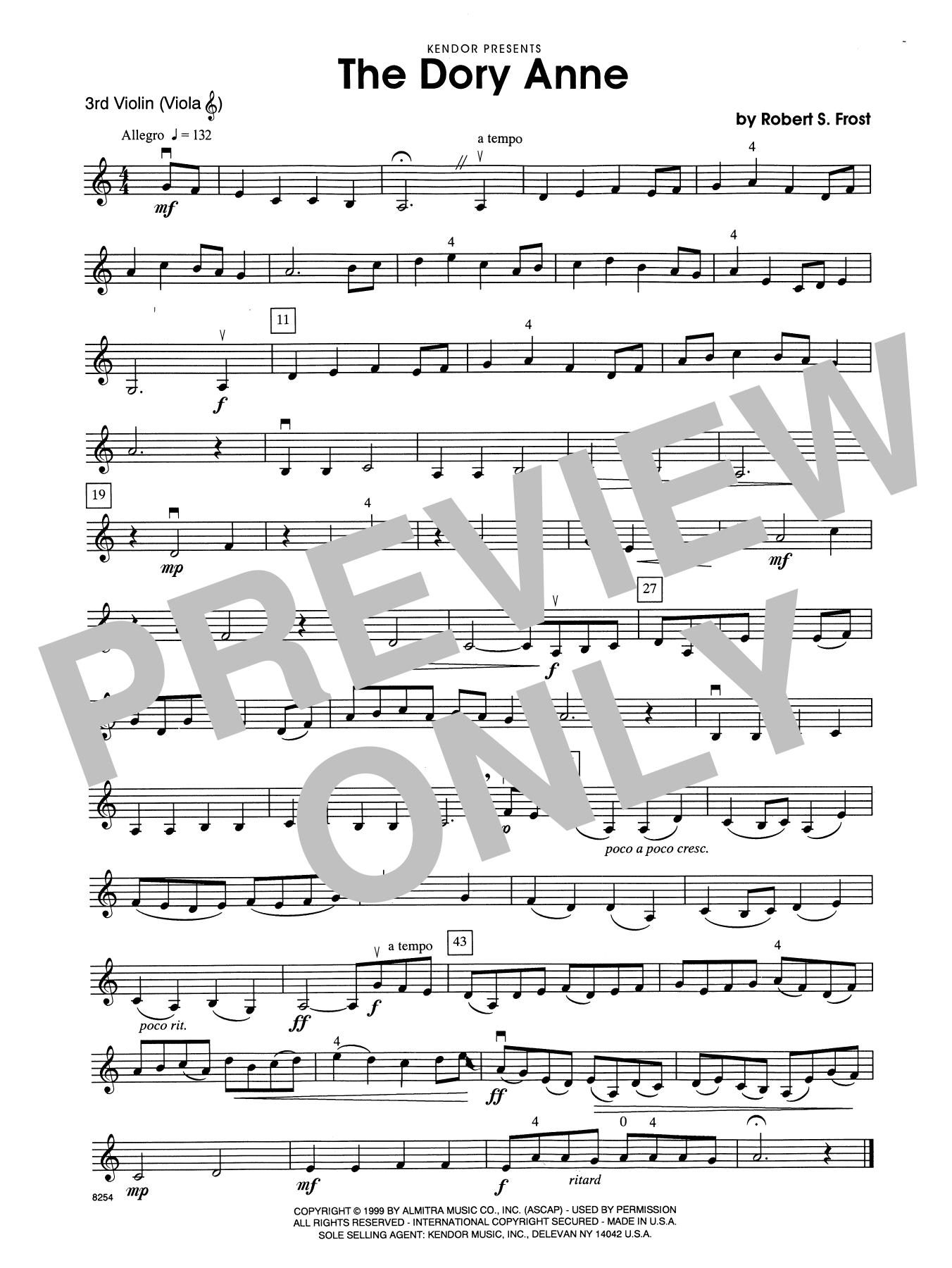 Download Robert S. Frost The Dory Anne - Violin 3 (Viola T.C.) Sheet Music