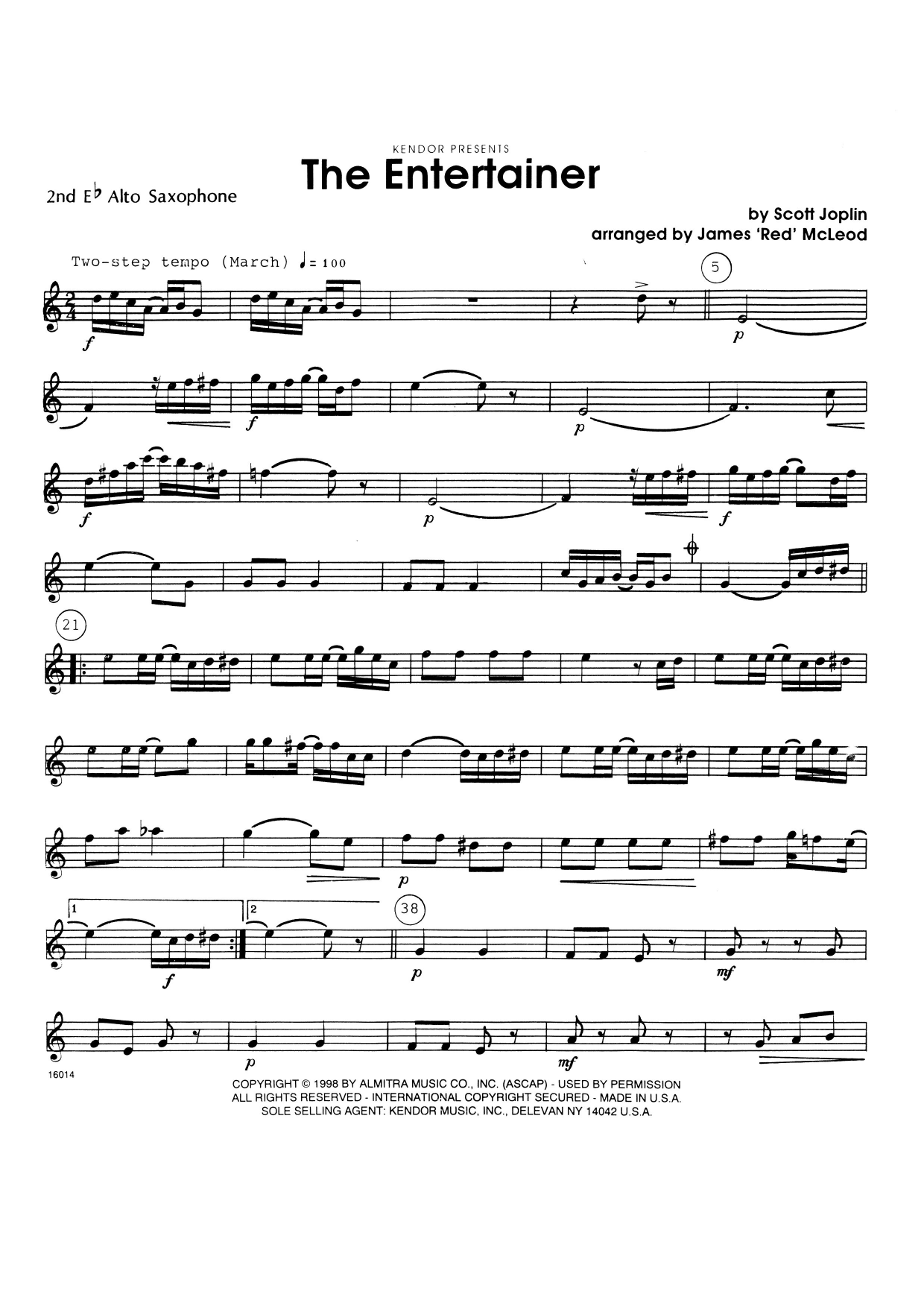 Download James 'Red' McLeod The Entertainer - 2nd Eb Alto Saxophone Sheet Music