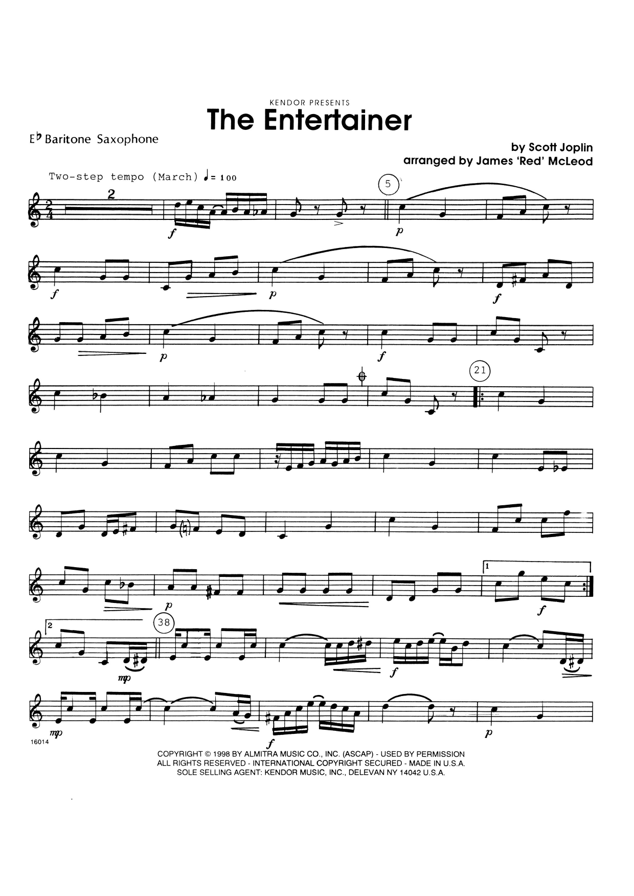 Download James 'Red' McLeod The Entertainer - Eb Baritone Saxophone Sheet Music