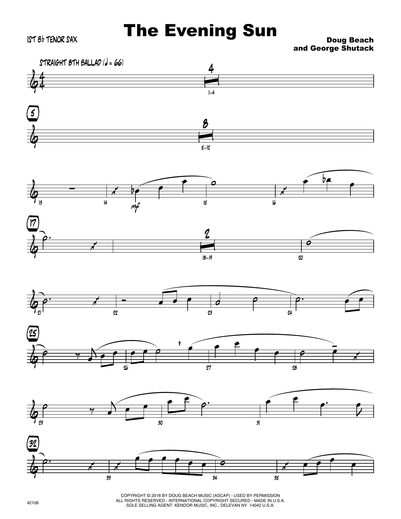 Download Doug Beach & George Shutack The Evening Sun - 1st Tenor Saxophone Sheet Music