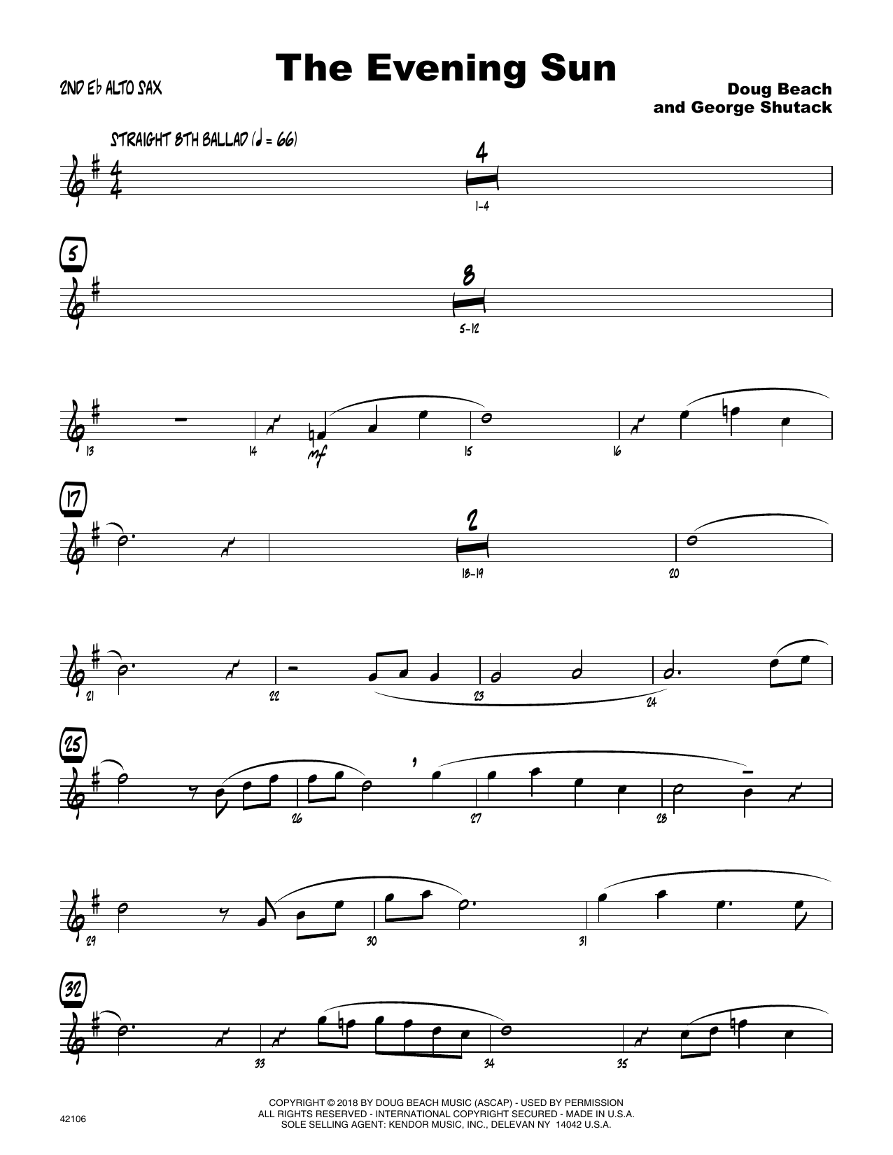 Download Doug Beach & George Shutack The Evening Sun - 2nd Eb Alto Saxophone Sheet Music