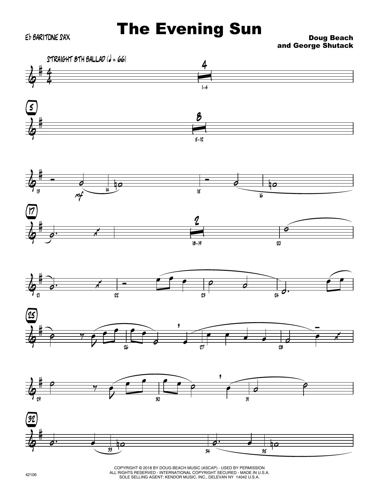 Download Doug Beach & George Shutack The Evening Sun - Eb Baritone Saxophone Sheet Music