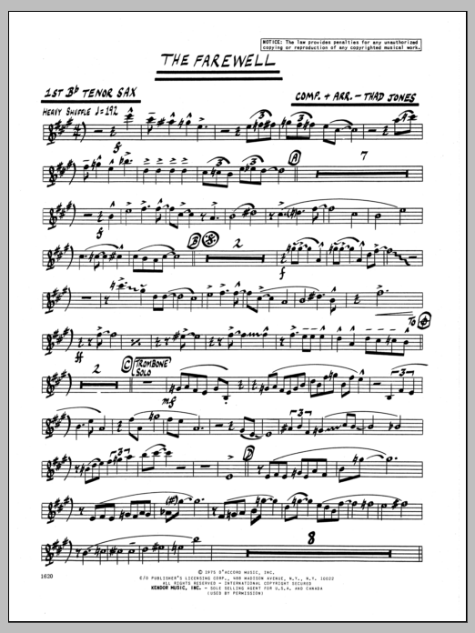 Download Thad Jones The Farewell - 1st Bb Tenor Saxophone Sheet Music