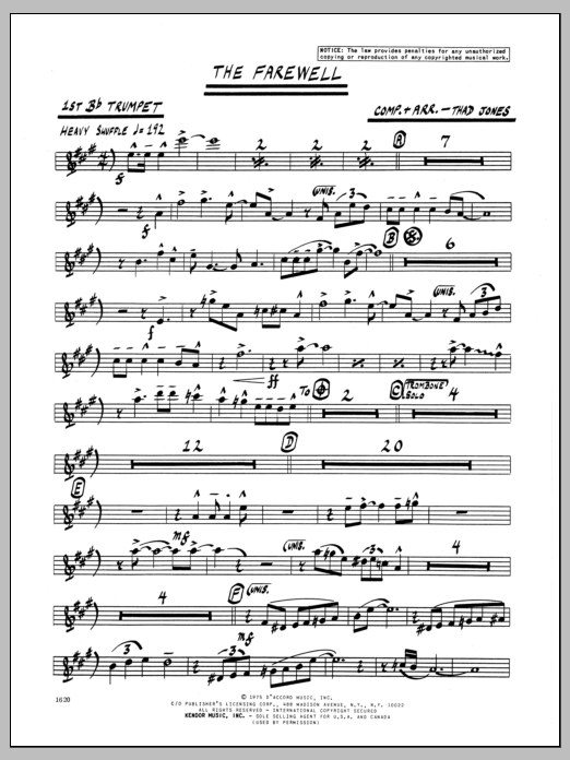Download Thad Jones The Farewell - 1st Bb Trumpet Sheet Music