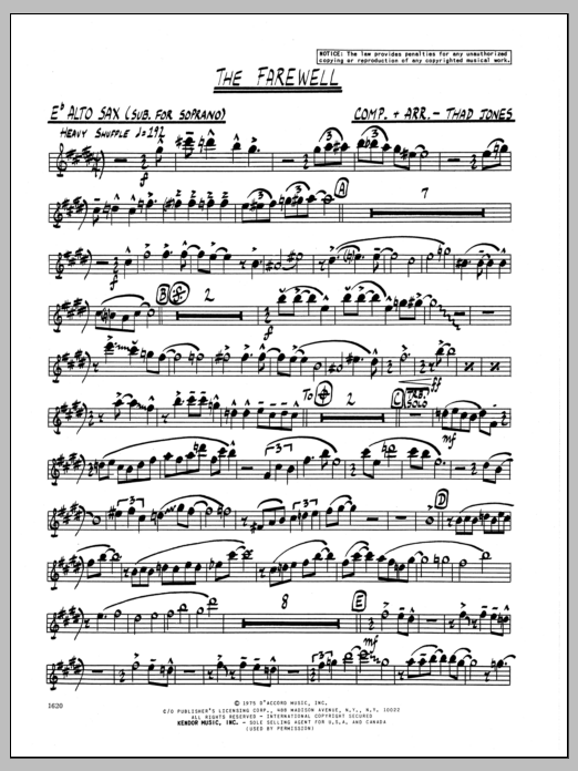 Download Thad Jones The Farewell - 1st Eb Alto Saxophone Sheet Music