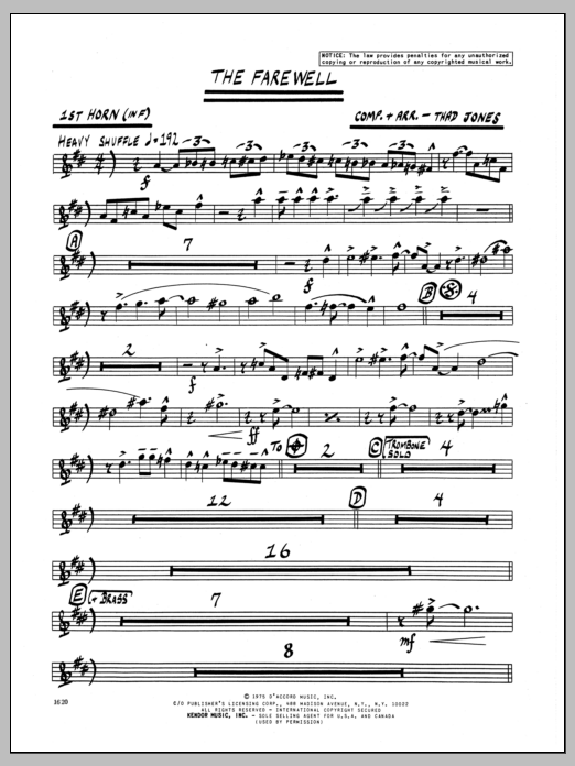 Download Thad Jones The Farewell - 1st Horn in F Sheet Music