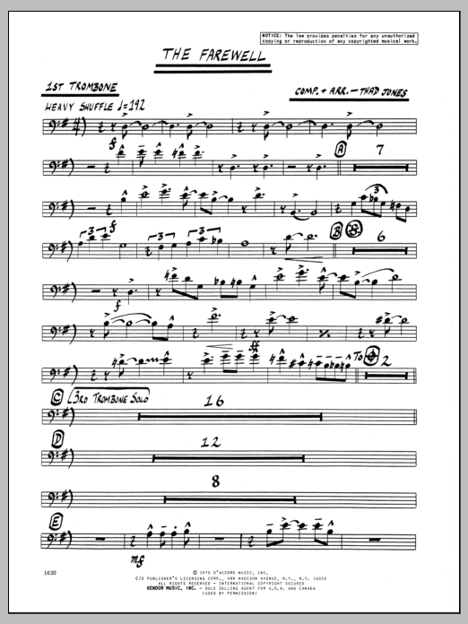 Download Thad Jones The Farewell - 1st Trombone Sheet Music