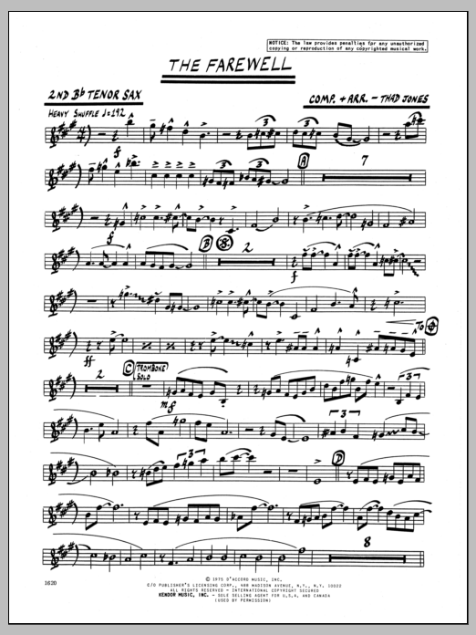 Download Thad Jones The Farewell - 2nd Bb Tenor Saxophone Sheet Music