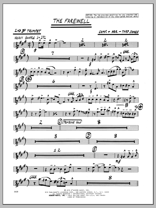 Download Thad Jones The Farewell - 2nd Bb Trumpet Sheet Music