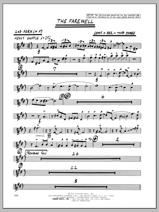 Download Thad Jones The Farewell - 2nd Horn in F Sheet Music
