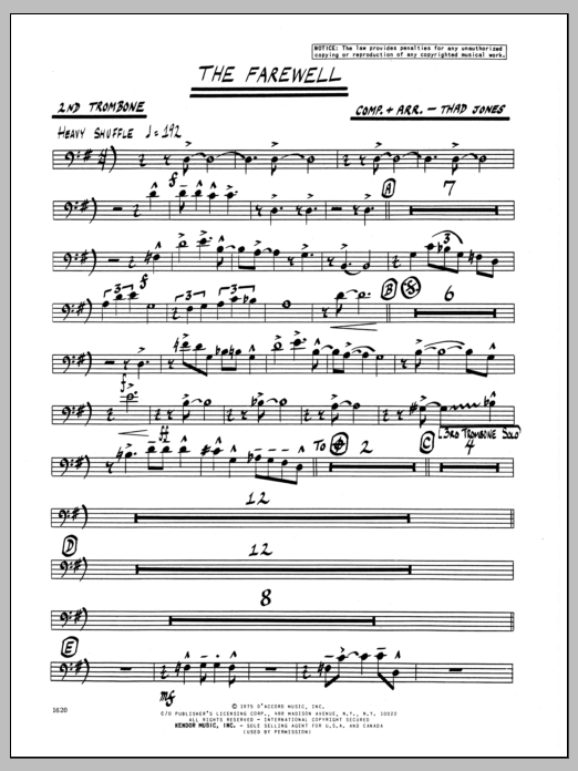 Download Thad Jones The Farewell - 2nd Trombone Sheet Music