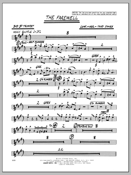 Download Thad Jones The Farewell - 3rd Bb Trumpet Sheet Music