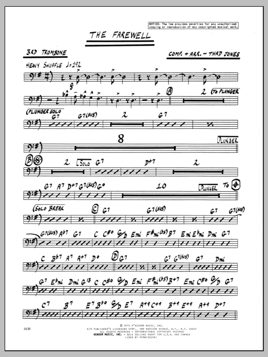 Download Thad Jones The Farewell - 3rd Trombone Sheet Music