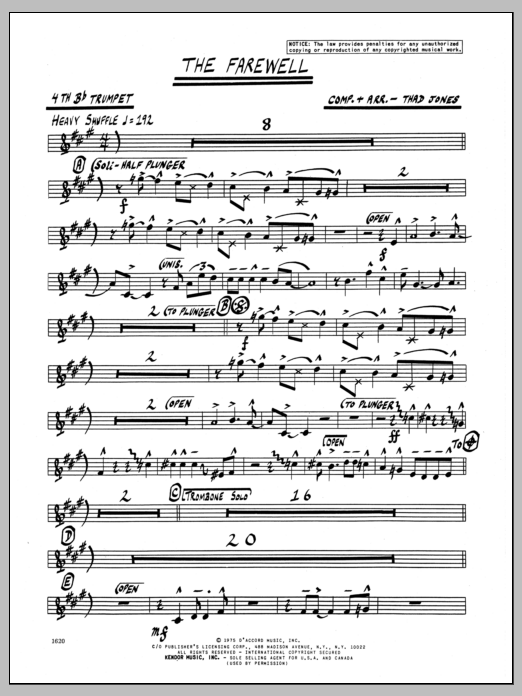 Download Thad Jones The Farewell - 4th Bb Trumpet Sheet Music