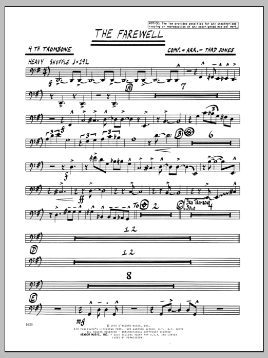 Download Thad Jones The Farewell - 4th Trombone Sheet Music