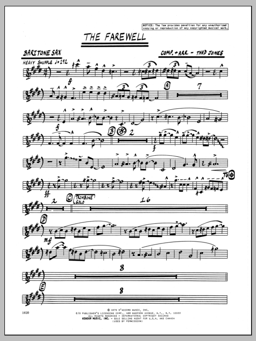Download Thad Jones The Farewell - Baritone Sax Sheet Music
