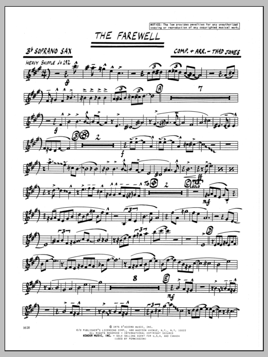 Download Thad Jones The Farewell - Bb Soprano Sax Sheet Music