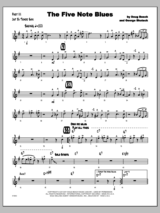 Download Doug Beach & George Shutack The Five Note Blues - 1st Bb Tenor Saxo Sheet Music