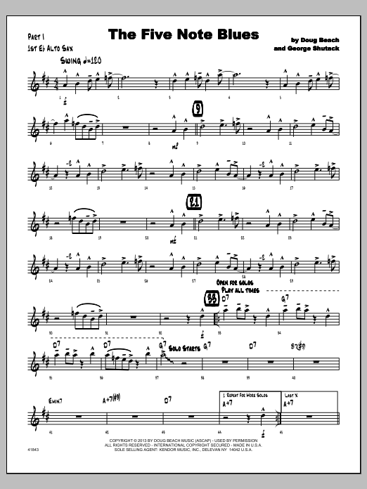 Download Doug Beach & George Shutack The Five Note Blues - 1st Eb Alto Saxop Sheet Music