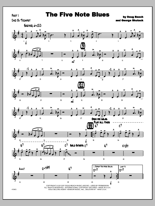 Download Doug Beach & George Shutack The Five Note Blues - 2nd Bb Trumpet Sheet Music