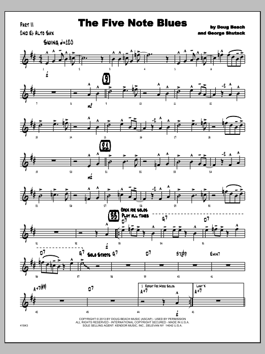 Download Doug Beach & George Shutack The Five Note Blues - 2nd Eb Alto Saxop Sheet Music