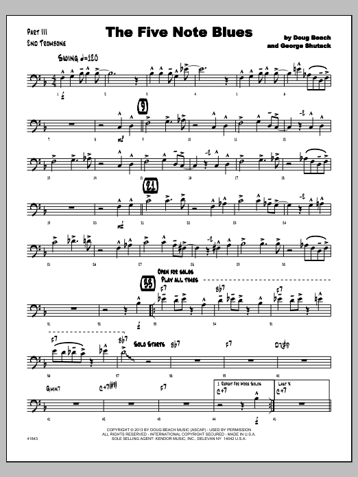 Download Doug Beach & George Shutack The Five Note Blues - 2nd Trombone Sheet Music
