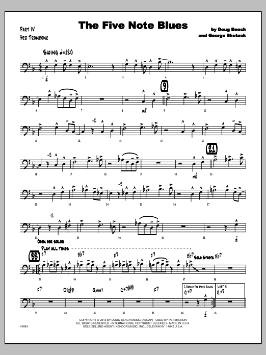 Download Doug Beach & George Shutack The Five Note Blues - 3rd Trombone Sheet Music