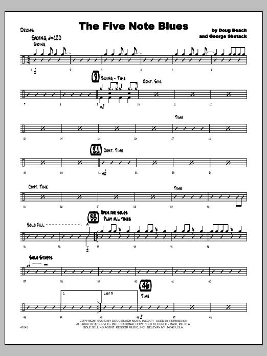 Download Doug Beach & George Shutack The Five Note Blues - Drums Sheet Music