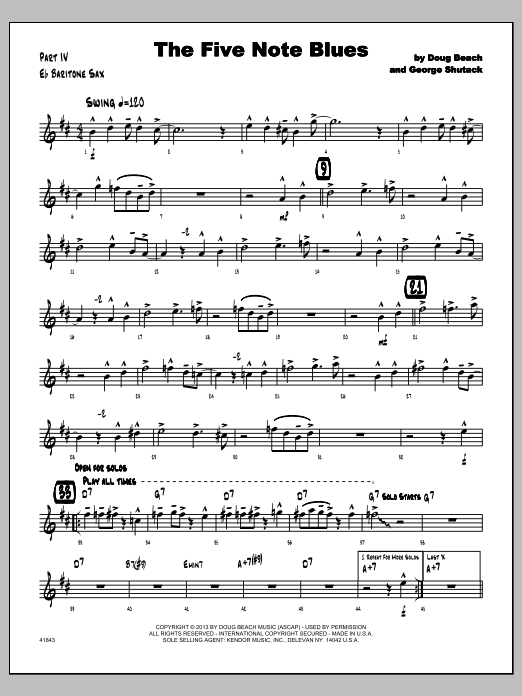 Download Doug Beach & George Shutack The Five Note Blues - Eb Baritone Sax Sheet Music